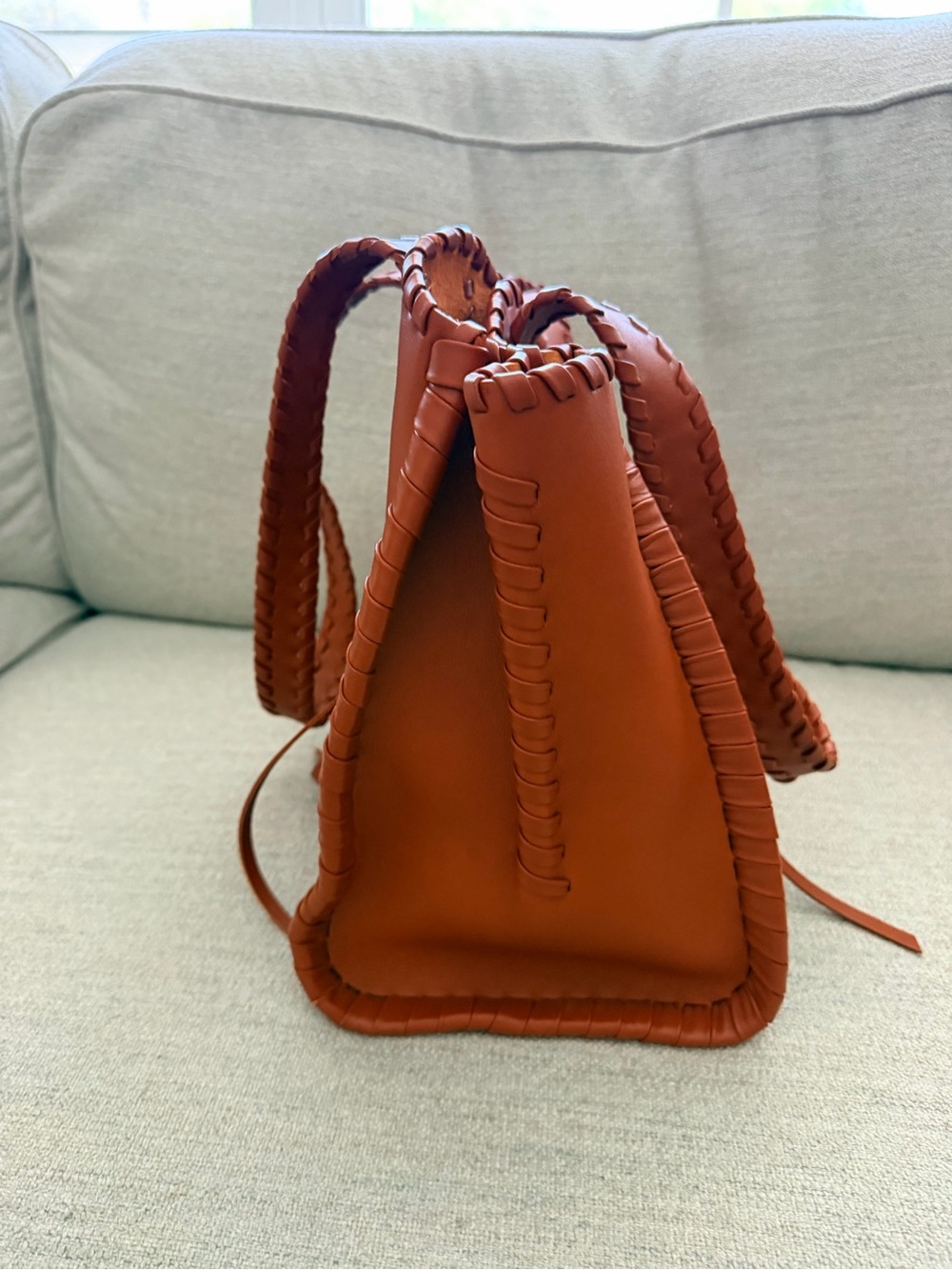 Chloé Medium Mony Whipstitch Calfskin Leather Tote Bag - Henna Orange / Caramel - Picture 6 of 10